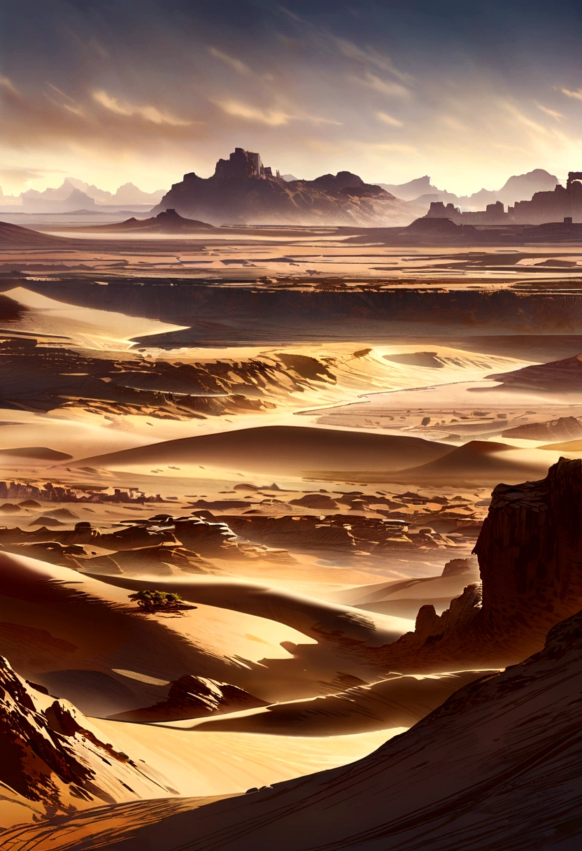Yellow sand in the night stary sky,The background is a vast desert,A silhouette of a man in the center of the screen,digital landscape art, Detailed scenery ,landscape artwork, environment design illustration, scenery art detailed, Desert oasis landscape, concept-art, 4k highly detailed digital art, 4 k digital painting, 4k digital painting, stunning digital illustration, Desert background, digital painting concept art, Detailed digital painting