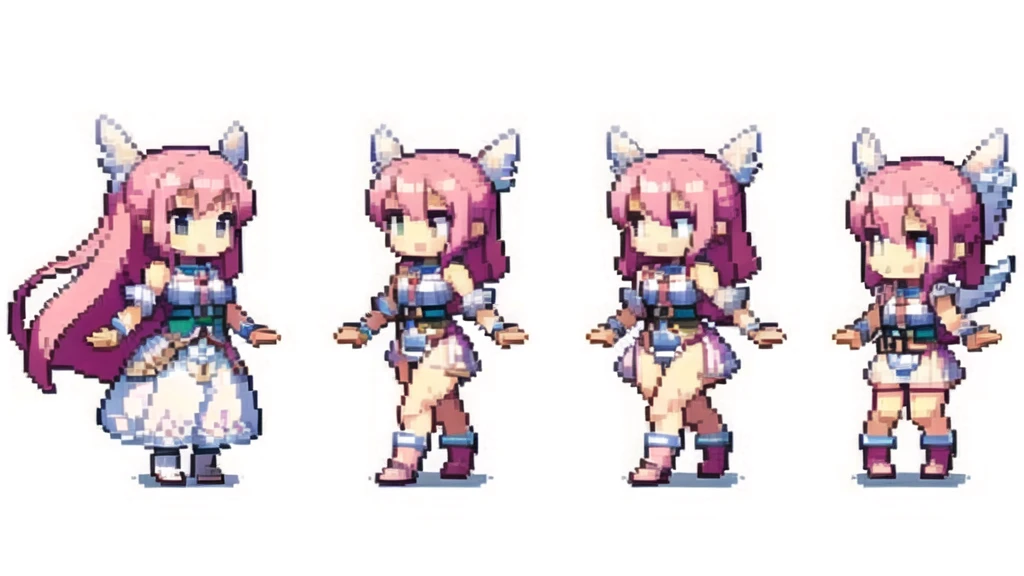 masterpiece , best quality , pixel , pixel art , xiangsu , xiang su , sequence frames , the very same person is walking , walking frame , sox figures , side , oblique view , 1 girl , fantasy clothes , full body , white background , heroine , deformed , sexy , chibi , Highly Exposed , angel , pink clothes , pink hair , 