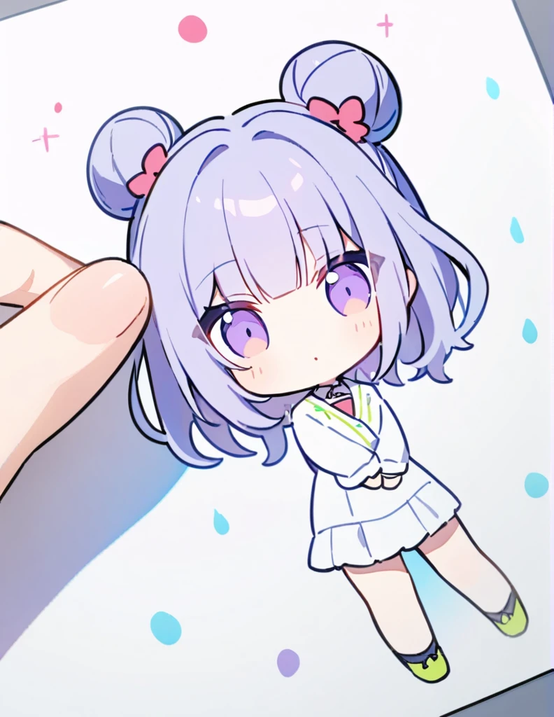 Very detailed、Very absurd、超High resolution, Attention to detail, high quality, High resolution, 最high quality, 4K, 8K,Clear drawing,deep violet hair color,hair bun,blunt bangs,jamping.chibi