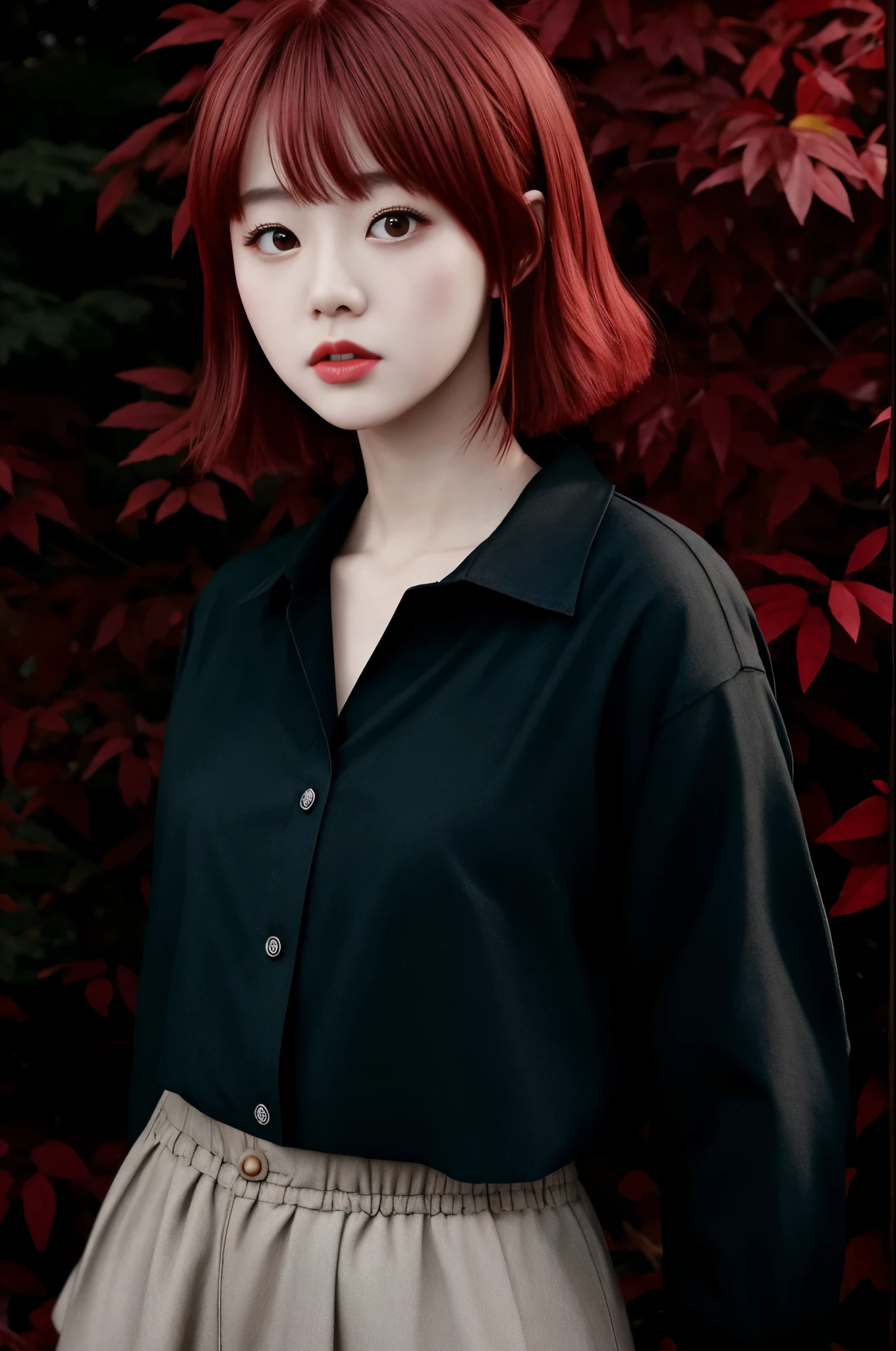 [[Clannad style]], [[A cute girl with short red bangs]], [[Red Eyes]], [[gloomy, Dark forest background]], [[Poor natural lighting]], [[Good quality]],[[masterpiece]], [[Best Artist]], [[The best show]], [[16k quality]], [[Human Development Report+]], [[Open shirt]]