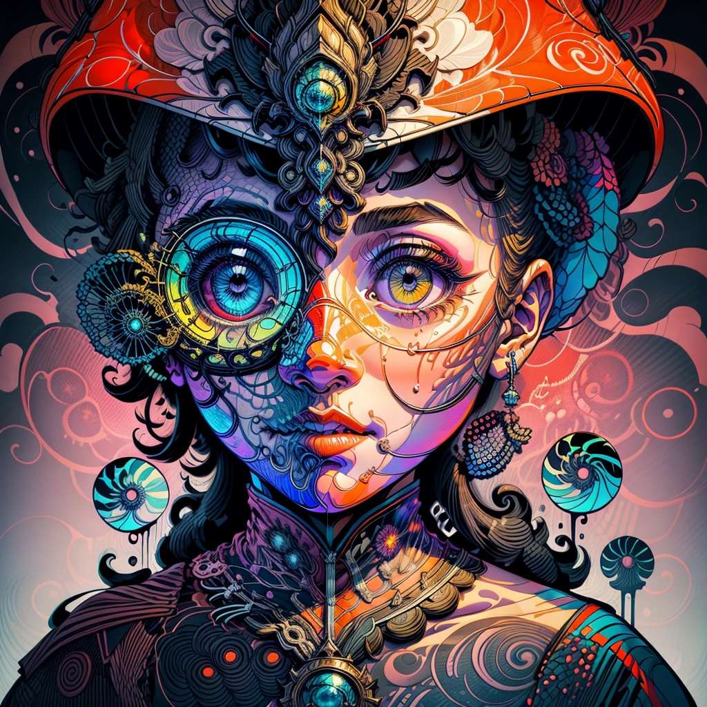 official art, unity 8k wallpaper, ultra detailed, beautiful and aesthetically pleasing, masterpiece, Best quality, (zenconfuse, mandala, confuse, enconfuse), (fractal art:1.3) , 1 girl, extremely detailed, dynamic angle, cowboy shot, the most beautiful form of chaos, elegant, brutalist developed, bright colors, romanticism, James Jean, Robbie Dwi Antono, Ross Tran, Francis Bacon, it was very cold, Adrian is a genius, Petra Cortright, Gerhard Richter, Takato Yamamoto, Ashley Wood, atmospheric, ecstasy of musical notes, visible streaming musical notes