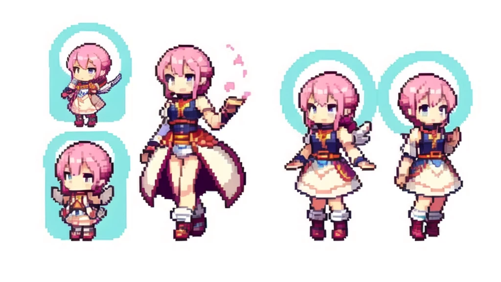 masterpiece , best quality , pixel , pixel art , xiangsu , xiang su , sequence frames , the very same person is walking , walking frame , sox figures , side , oblique view , 1 girl , fantasy clothes , full body , white background , heroine , deformed , sexy , chibi , Highly Exposed , angel , pink clothes , pink hair , 