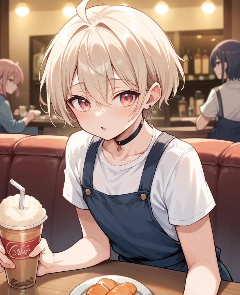 femboy short haired in cafe