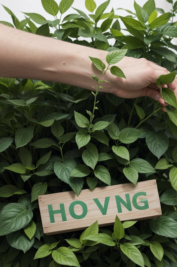 word "HUGE" personalized with very green plants, White background