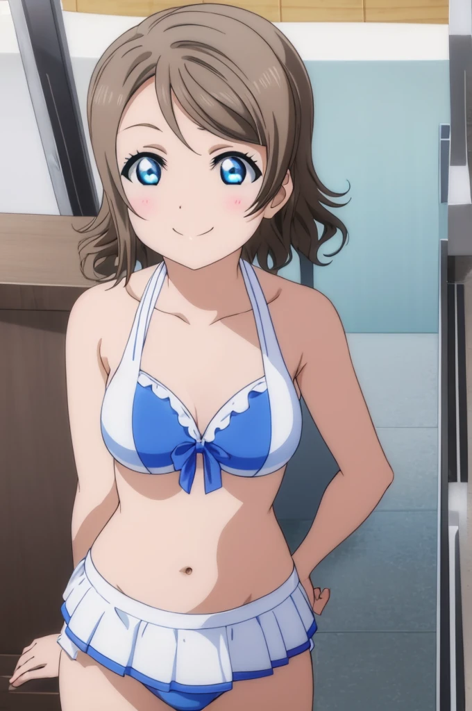(((pixel-perfect, detail-perfect))), solo, 1girl, you watanabe, eyes azzur, smile, bikini, sauna, armpit, big filesize, ultra High Qality
