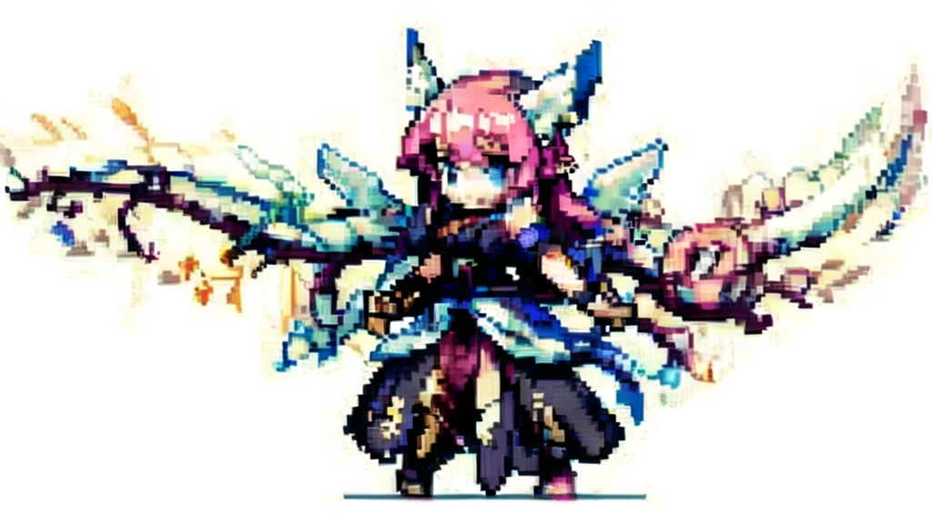 masterpiece , best quality , pixel , pixel art , xiangsu , xiang su , nsfw , 1 girl , fantasy clothes , full body , white background , heroine , deformed , sexy , chibi , Highly Exposed , angel , pink clothes , pink hair , 