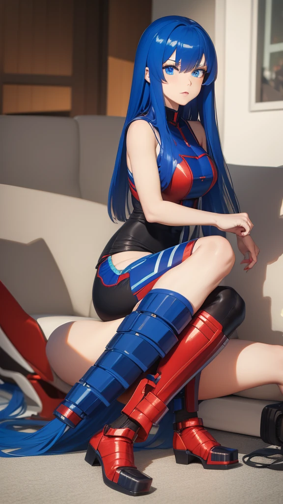 Optimus Prime human woman with long hair and blue eyes