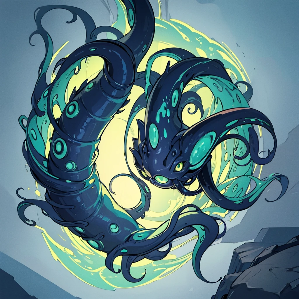 (((No humans)))、An alien tentacle creature with tentacles branching out from a central body with a single large eye、From the side