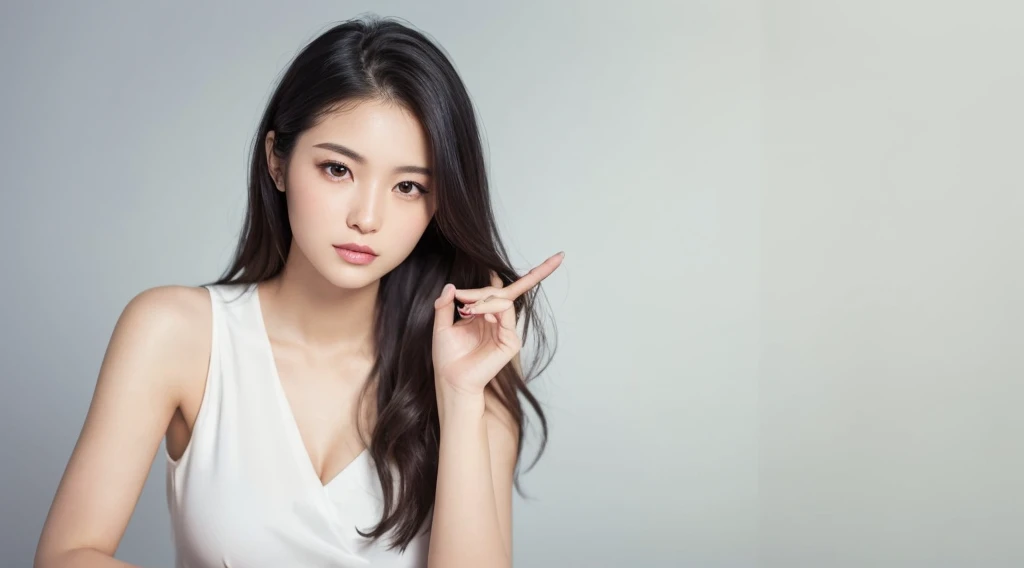 (masterpiece:1.3), (8K, Realistic, RAW Photos, Highest quality: 1.4), Japanese, (1 Girl),Age 25, Beautiful Face, (Realistic Face), (Black Hair, Long Hair:1.3), Beautiful hairstyle, Realistic eyes, Beautiful Eyes, Beautiful Eyes, (Realistic Skin), Beautiful Skin, Charm, Ultra High resolution, High resolution, Portraiture, Golden Ratio, Detail Makeup, Big Breasts,  (Shoulder look), Cleavage