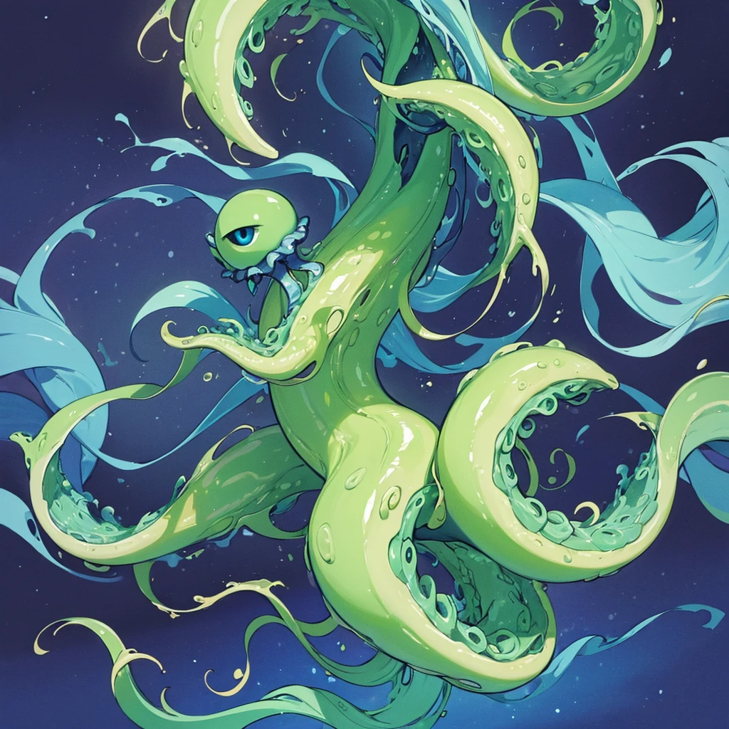(((No humans)))、An alien tentacle creature with tentacles branching out from a central body with a single large eye、From the side
