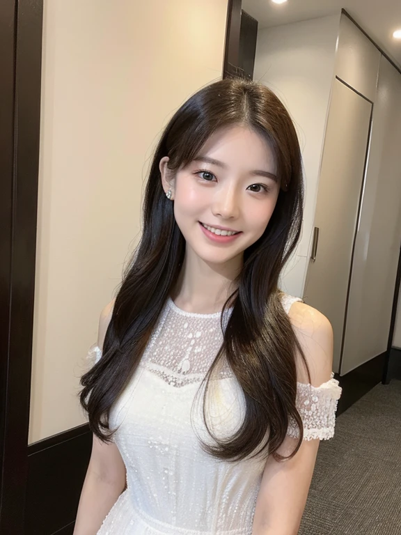 (highest quality, Very detailed, Realistic:1.37, full body shot, full body photo), Professional, Fine and beautiful eyes, Beautiful lip detail, Detailed facial features, Natural skin color, Perfect skin texture, Delicate expression, High-resolution images, Realistic face, Realistic skin, Real Face, big smile, Very detailedな髪, (Yuki), 20-year-old, (Calm Japanese female entrepreneur), beautiful fashionable dress
