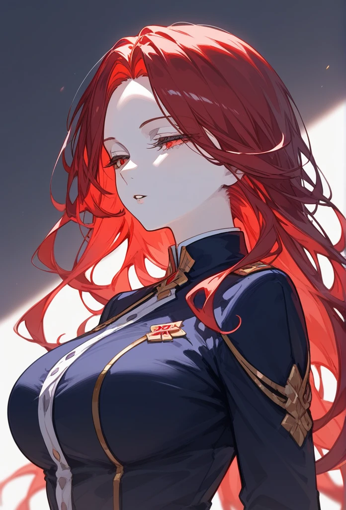 1girl, red hair, maid suit, stand, skirt, big breast.