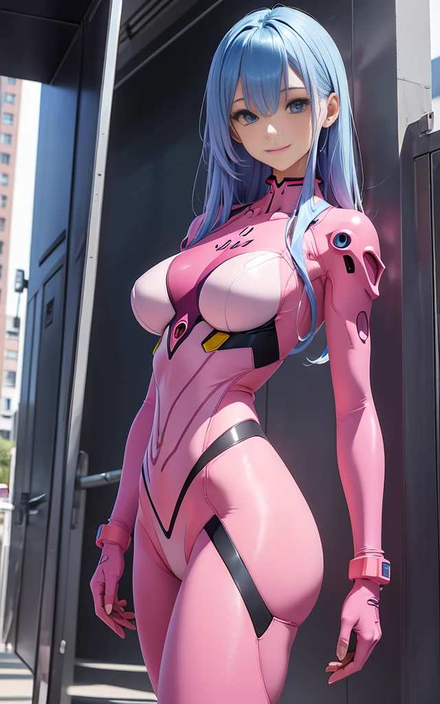 (Highres) (Detailed illustration) Ultra-detailed, blue eye color, glassy detailed eyes, detailed face, Asuka Koukawa, Taimanin, Japanese girl, hime hair, straight bangs, very long hair, ginger hair, visible muscles, athletic body, toned abdomen, thick arms, mechanical limbs, mechanical arms, oppai, huge breasts, very long hair, ultra-detailed face, ninja, pink opaque bodysuit, shiny latex bodysuit, detailed fishnets, detailed latex bodysuit, sitting on a rooftop, cyberpunk japan, city at night, full body,