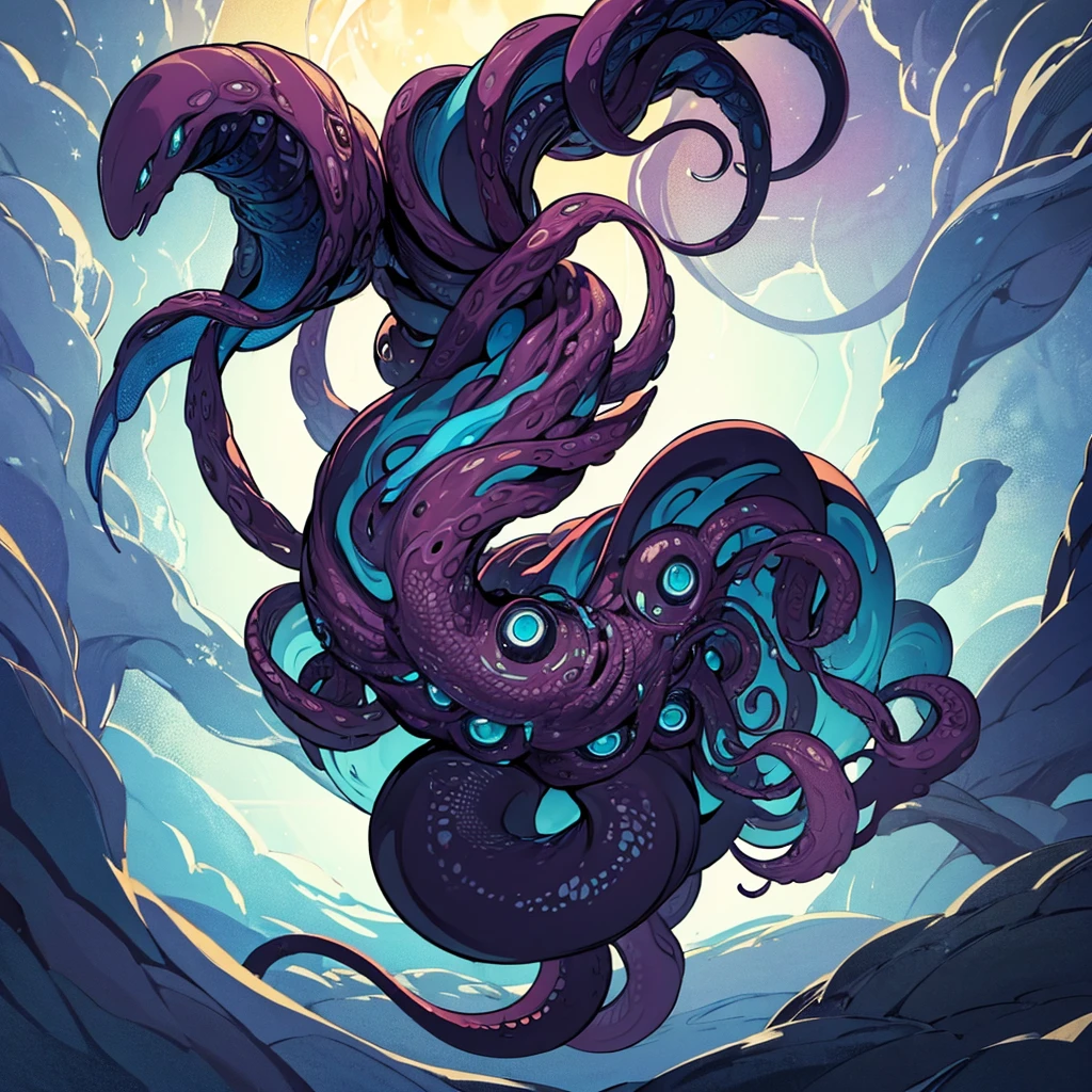 (((No humans)))、An alien tentacle creature with tentacles branching out from a central body with a single large eye、From the side