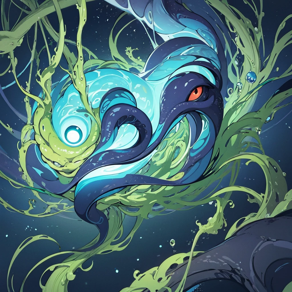 (((No humans)))、An alien tentacle creature with tentacles branching out from a central body with a single large eye、From the side、From above