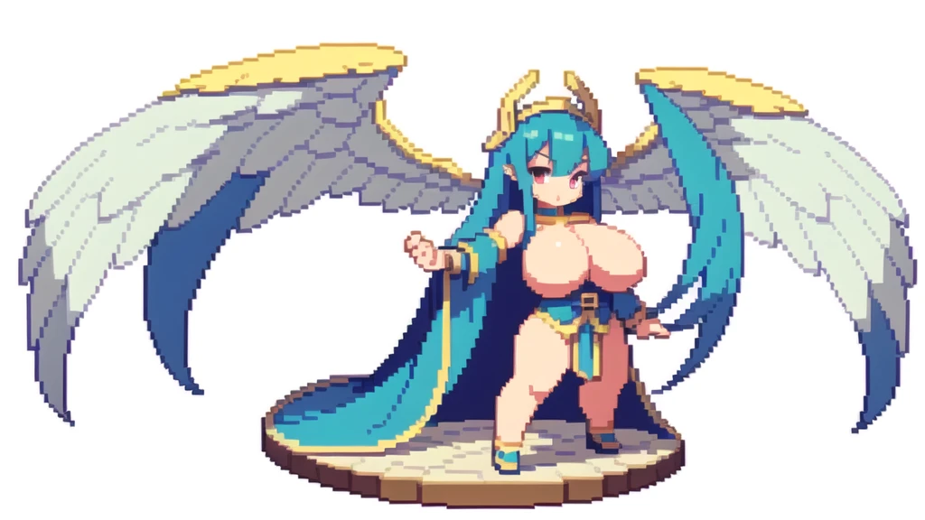masterpiece , best quality , pixel , pixel art , xiangsu , xiang su , , 1 girl , fantasy clothes , full body , white background , deformed , junior , sexyhibi , Highly Exposed , angel , pink clothes , bbw