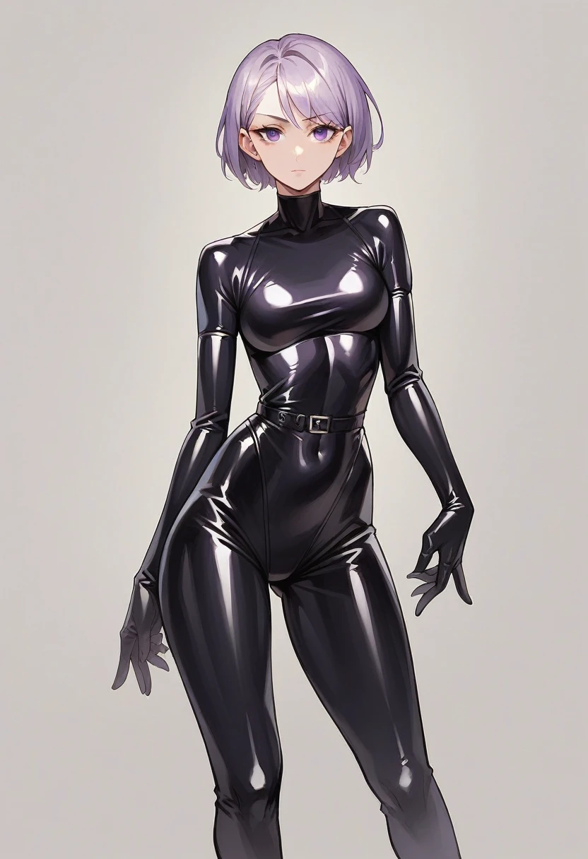 ((Black Latex Bodysuit)), unparalleled masterpiece ever, Perfect Artwork, ((Perfect female figure)), maturefemale, Narrow waist, Looking at Viewer, enchanting posture, clean, Beautiful face, Pure face, Shiny skin, Delicate pattern, 1girl in, armor, Underarm gloves, Green_Eyes, greys_hair, up looking_で_viewer, Small_breasts, Shaved_, Red_ascot, Red_Rose, Short_hair, Shoulder_armor, Smile, Solo, ((Black legwear, Black pantyhose, thighband pantyhose))