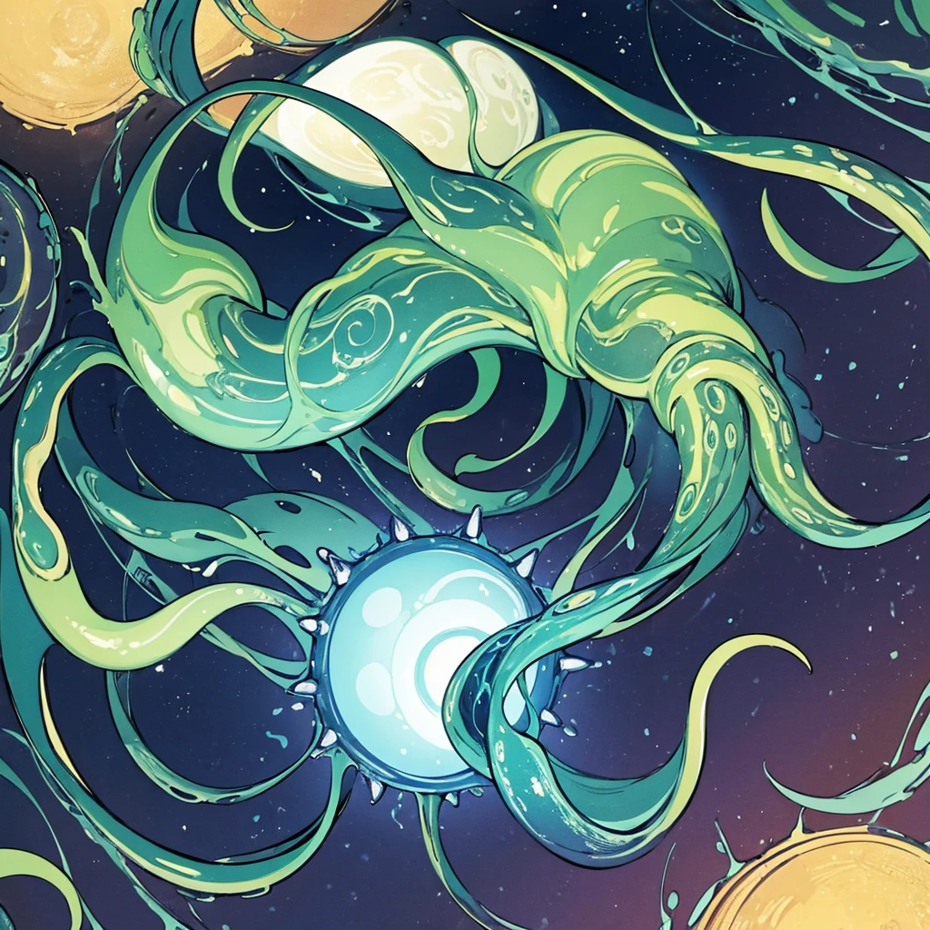 (((No humans)))、An alien tentacle creature with tentacles branching out from a central body with a single large eye、From the side