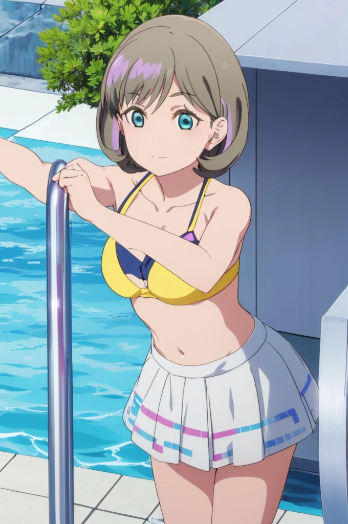 (((pixel-perfect, detail-perfect))), solo, 1girl, you watanabe, eyes azzur, smile, bikini, pool, armpit, big filesize, ultra High Qality