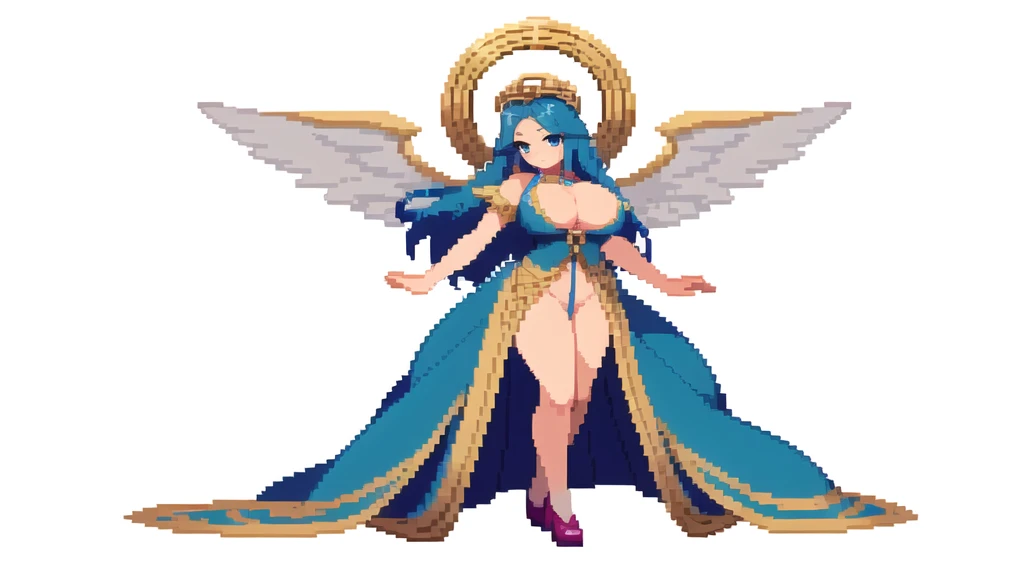 masterpiece , best quality , pixel , pixel art , xiangsu , xiang su , nsfw , 1 girl , fantasy clothes , full body , white background , deformed , junior , sexy , Highly Exposed , angel , pink clothes , bbw