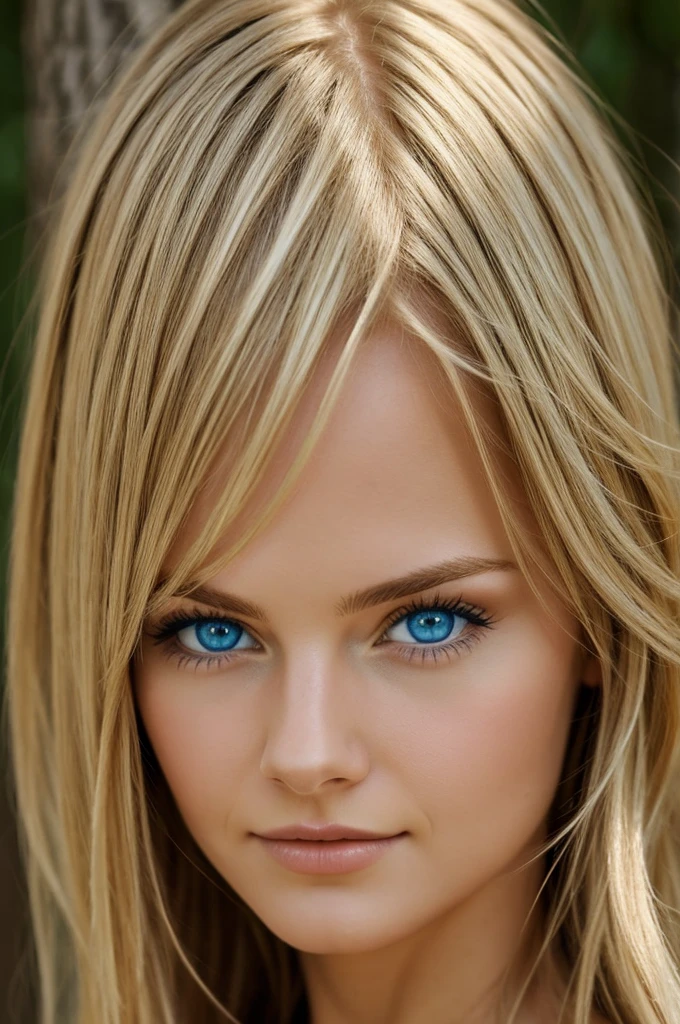 realistic young blonde woman with blue eyes