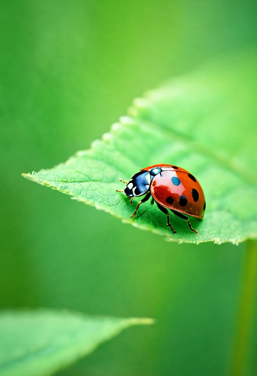 Macro shot of a ladybug in garden close up leaf in grass, in the style of leica m10, colorized, flickr, miniature dioramas, high quality photo, fujifilm pro 800z, fujifilm pro 400h - HDRI
