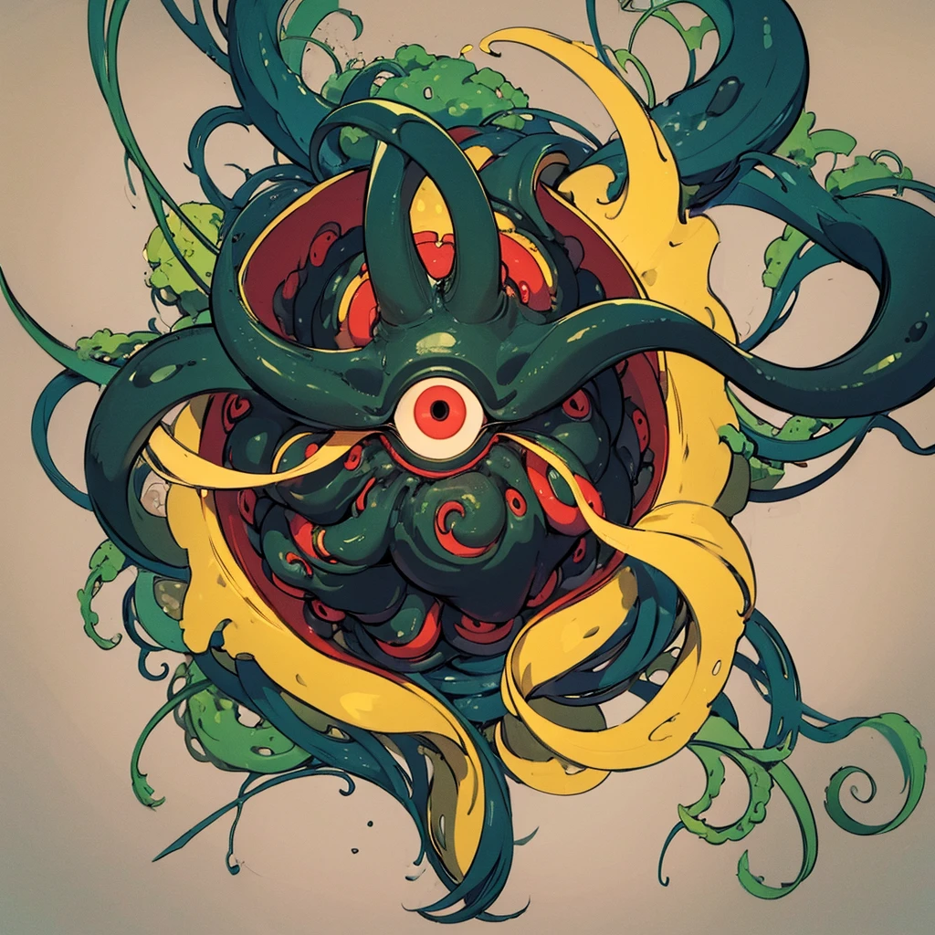 (((No humans)))、An alien tentacle creature with tentacles branching out from a central body with a single large eye、From the side、From above