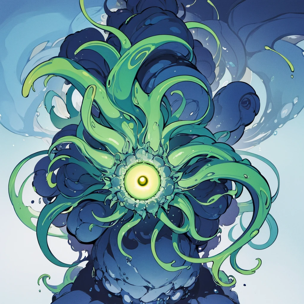 (((No humans)))、An alien tentacle creature with tentacles branching out from a central body with a single large eye、From the side