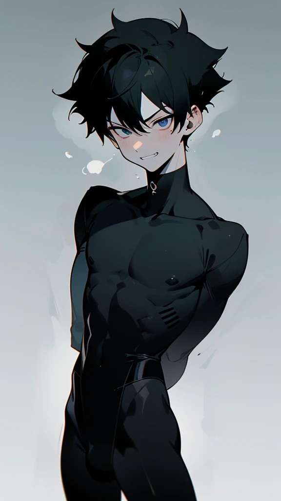 {{{Artist:finch_(blanc1771)}}},artist:beiremian:1.3,artist:damyu:1.3,a mucless boy with large_penis and erect under clothes,,Flat color,strong sense of wrapping,a boy wears smooth without wrinkles and tight-fitting black unitard,the boy puts arms behind back and stand an attention,Bulge,(((masterpiece))), ((((((best quality)))))),slim:1.3,(rubber:1.2),silky clothes:1.5,no muscle:1.3, protruding crotch, slender, balanced composition,((expressive lines:1.3)), minimalistic beauty,((artist:Ebitendon:1.4)),(anime boy:1.3),wholesome,minimalistic,((anime style:1.4)), megaman,
,(tied to bed),white background:1.2,(black sweat:1.3),wet,venom,((twink:1.4)),expressive eyes, perfect face, ((finedetail)),(cinematic lighting),((ultra detailed)),((8k_wallpaper)),(((highres))),((beautiful detailed eyes)),(short hair),((male:1.6)),(((male face:1.2))), The image depicts a young boy,
(((((male focus))))) ,1boy,boy,clear shape,((Asian boy)),(depth_of_field),((soft and clear lines)),grim, (evil grin:1.4),solo,(arms behind back:1.2),(black eye bags),solo,(black),horny, corruption,corrupted,villain, Dark, Sinister, Malevolent, Cruel, Ruthless, Vicious, Deceptive, Treacherous,Merciless, Sadistic, Malicious, Nefarious,Wicked, Insidious, Bags under eyes,((extremely dark:1.2)),((male body:1.3)),(muscleless:1.2),jock,heavy breathing,caelus,midoriya izuku,dark hair,dark eyes,(blank eyes), manhwa uke,