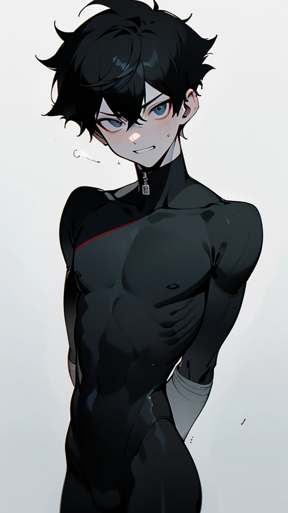 {{{Artist:finch_(blanc1771)}}},artist:beiremian:1.3,artist:damyu:1.3,a mucless boy with large_penis and erect under clothes,,Flat color,strong sense of wrapping,a boy wears smooth without wrinkles and tight-fitting black unitard,the boy puts arms behind back and stand an attention,Bulge,(((masterpiece))), ((((((best quality)))))),slim:1.3,(rubber:1.2),silky clothes:1.5,no muscle:1.3, protruding crotch, slender, balanced composition,((expressive lines:1.3)), minimalistic beauty,((artist:Ebitendon:1.4)),(anime boy:1.3),wholesome,minimalistic,((anime style:1.4)), megaman,
,(tied to bed),white background:1.2,(black sweat:1.3),wet,venom,((twink:1.4)),expressive eyes, perfect face, ((finedetail)),(cinematic lighting),((ultra detailed)),((8k_wallpaper)),(((highres))),((beautiful detailed eyes)),(short hair),((male:1.6)),(((male face:1.2))), The image depicts a young boy,
(((((male focus))))) ,1boy,boy,clear shape,((Asian boy)),(depth_of_field),((soft and clear lines)),grim, (evil grin:1.4),solo,(arms behind back:1.2),(black eye bags),solo,(black),horny, corruption,corrupted,villain, Dark, Sinister, Malevolent, Cruel, Ruthless, Vicious, Deceptive, Treacherous,Merciless, Sadistic, Malicious, Nefarious,Wicked, Insidious, Bags under eyes,((extremely dark:1.2)),((male body:1.3)),(muscleless:1.2),jock,heavy breathing,caelus,midoriya izuku,dark hair,dark eyes,(blank eyes), manhwa uke, 