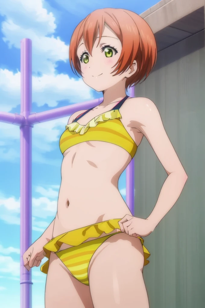 (((pixel-perfect, detail-perfect))), solo, 1girl, Rin Hoshizora, smile, sauna, bikini, armpit, flat filesize, ultra High Qality