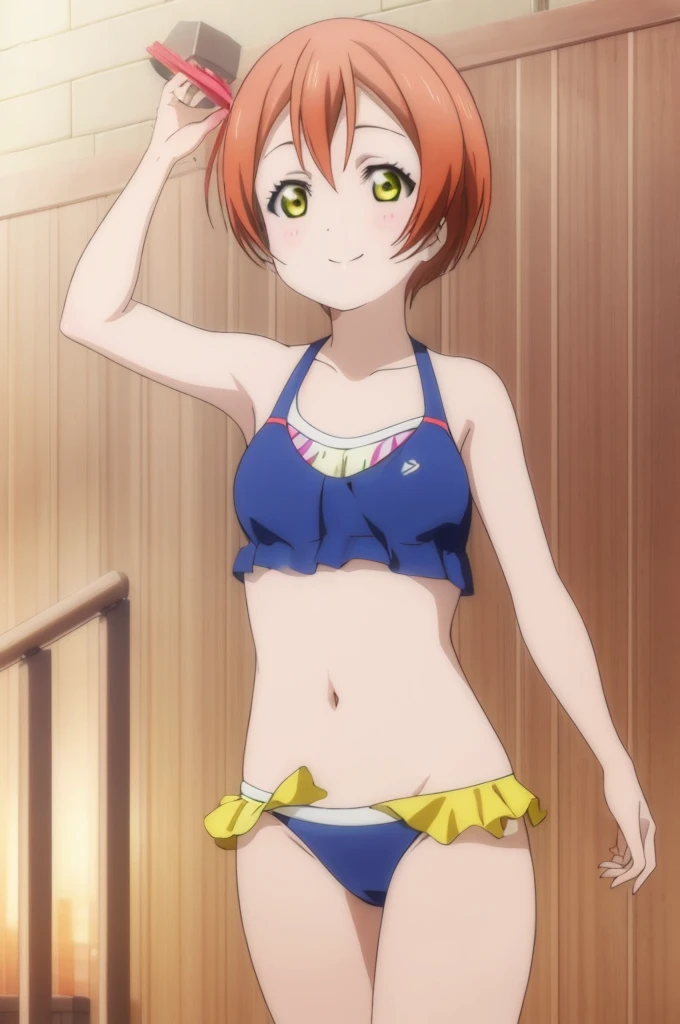 (((pixel-perfect, detail-perfect))), solo, 1girl, Rin Hoshizora, smile, sauna, bikini, armpit, flat filesize, ultra High Qality