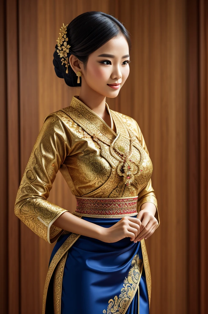 "a beautiful  woman wearing a traditional Thai dress, detailed illustration, highly detailed, digital art"