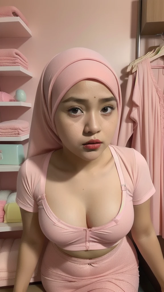 (Pink Pastel Panty), Naked, Angry pose, Angry face, (((HIJAB MALAY GIRL))), masutepiece, High quality, UHD 45K, Realistic face, Realistic skin feeling , A Japanese Lady, 8 years old, , Very cute and baby-like face, (((FLAT CHEST))), (MATRIX WORLD), ((look In front  at the camera and SADNESS)), ((())), (((CUTE GIRL))), ((PASTEL RED LIPS)), ((PASTEL RED BLOUSE)), ((CHUBBY)), ((UNDRESS)), Being in a shop selling bras.