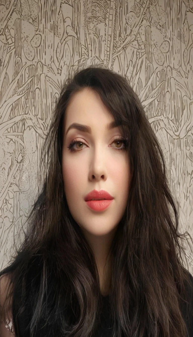 a beautiful russian woman with black hair and red details, yellow eyes, slightly thick eyebrows, seductive and penetrating gaze, (best quality,4k,8k,highres,masterpiece:1.2),ultra-detailed,(realistic,photorealistic,photo-realistic:1.37),1girl,portrait,oil painting,chiaroscuro lighting,dramatic lighting,warm color palette,cinematic
