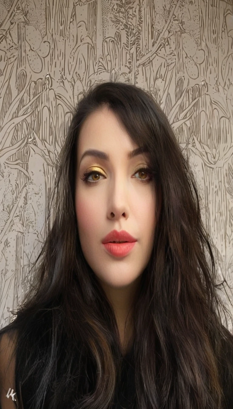 a beautiful russian woman with black hair and red details, yellow eyes, slightly thick eyebrows, seductive and penetrating gaze, (best quality,4k,8k,highres,masterpiece:1.2),ultra-detailed,(realistic,photorealistic,photo-realistic:1.37),1girl,portrait,oil painting,chiaroscuro lighting,dramatic lighting,warm color palette,cinematic