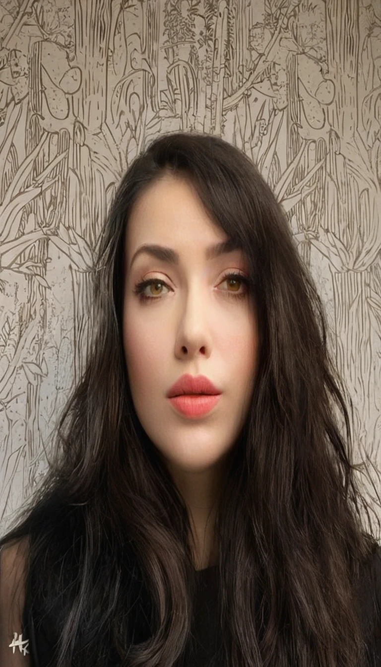 a beautiful russian woman with black hair and red details, yellow eyes, slightly thick eyebrows, seductive and penetrating gaze, (best quality,4k,8k,highres,masterpiece:1.2),ultra-detailed,(realistic,photorealistic,photo-realistic:1.37),1girl,portrait,oil painting,chiaroscuro lighting,dramatic lighting,warm color palette,cinematic