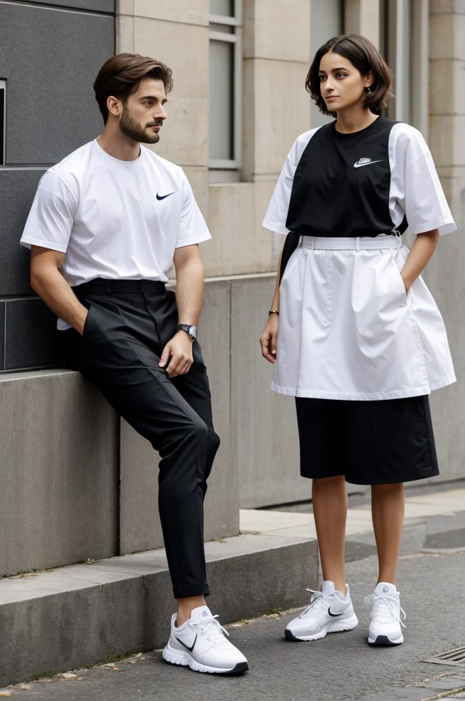 Il y'a deux garçons qui sont dans un studio. Ils ont des coupes de cheveux modernes et portent des vêtements larges blancs et noirs avec des chaussures Nike. Il y'en a un sur l'ordinateur et l'autre qui est concentré sur le micro et qui rappe. On les voit de dos. Au dessus de l'ordinateur il y'a un néon où il y écrit : Mélo.