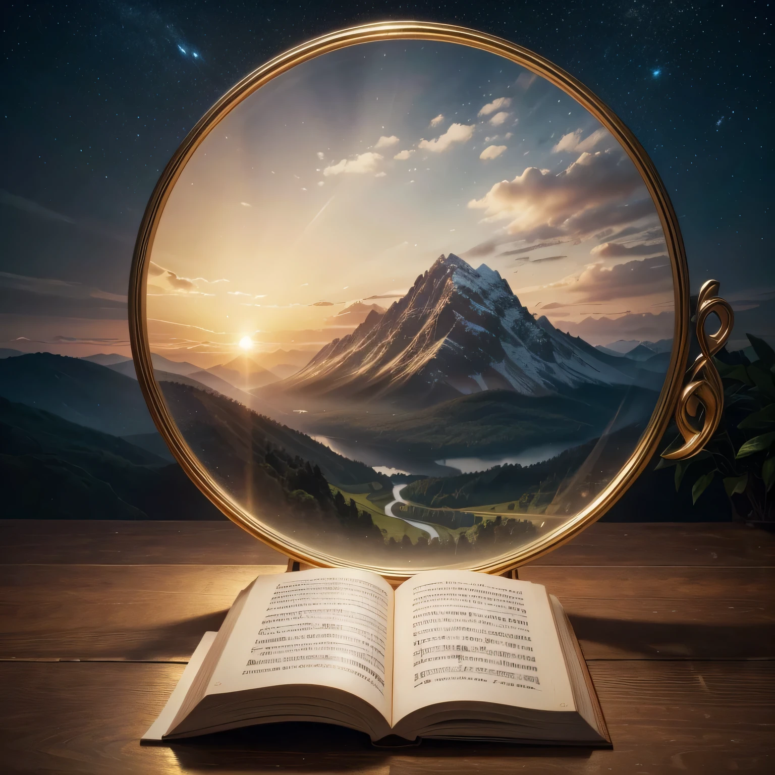Image Description:
The background of the image should be a serene setting, like a gentle sunset over a mountain landscape or a peaceful lake at dusk.
En el centro de la imagen, an open book, representing the book of Psalms, with pages slightly turned by the wind.
Ao redor do livro, there will be musical notes delicately floating, symbolizing music and praises.
Em primeiro plano, a golden harp, a traditional symbol of worship in gospel music, adding a touch of reverence and tradition.
in the bottom right corner, the channel logo, with the name "Praises Psalms", in an elegant, readable font.
visual style:
Soft, warm colors, like shades of orange, soft gold and blue, to convey a welcoming and spiritual atmosphere.
Soft lighting to emphasize the serene and contemplative aspect of the image.
General Sentiment:
The image should inspire inner peace and a deep connection with spirituality, reflecting the content of the channel dedicated to praises that echo the sentiments expressed in the Psalms.