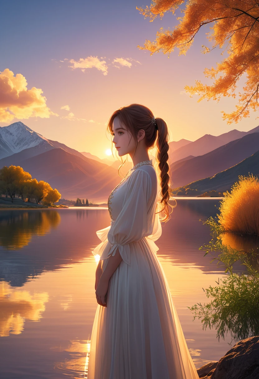 1 girl, serene expression, mesmerizing eyes, straight long hair, flowing dress, poised posture, porcelain skin, subtle blush, crystal pendant
BREAK
golden hour, (rim lighting):1.2, warm tones, sun flare, soft shadows, vibrant colors, painterly effect, dreamy atmosphere
BREAK
scenic lake, distant mountains, willow tree, calm water, reflection, sunlit clouds, peaceful ambiance, idyllic sunset, ultra detailed, official art, unity 8k wallpaper
, zentangle, mandala --auto