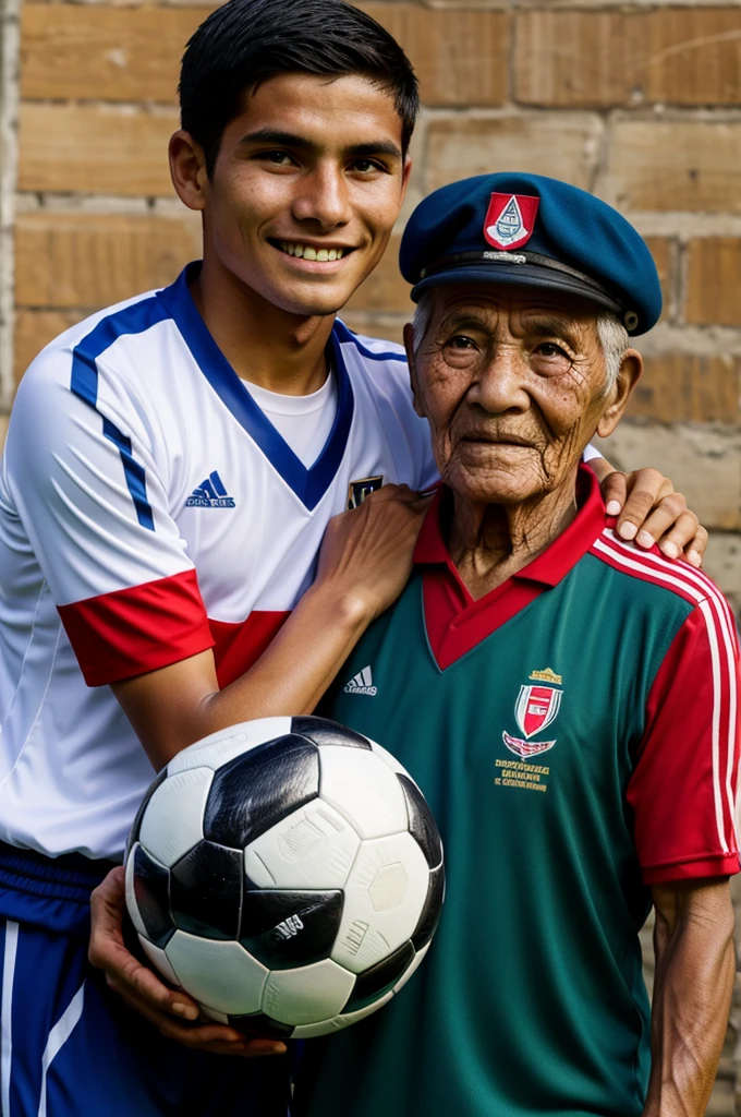 Soccer player with elderly Peruvian uniform