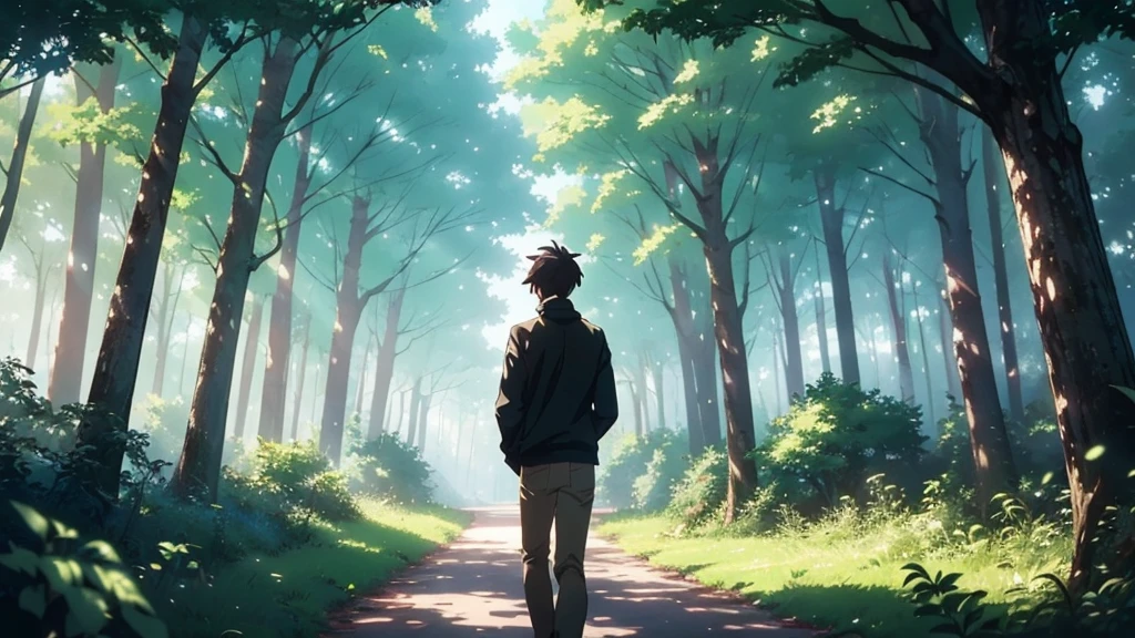 anime scene of a man with headphones in a forest, makoto shinkai art style, makoto shinkai style, style of makoto shinkai, makoto shinkai!, anime lush john 8k woods, in style of makoto shinkai, makoto shinkai!!, makoto shinkai. —h 2160