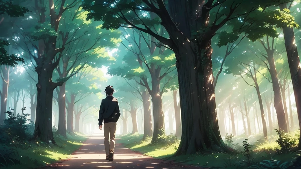 anime scene of a man with headphones in a forest, makoto shinkai art style, makoto shinkai style, style of makoto shinkai, makoto shinkai!, anime lush john 8k woods, in style of makoto shinkai, makoto shinkai!!, makoto shinkai. —h 2160