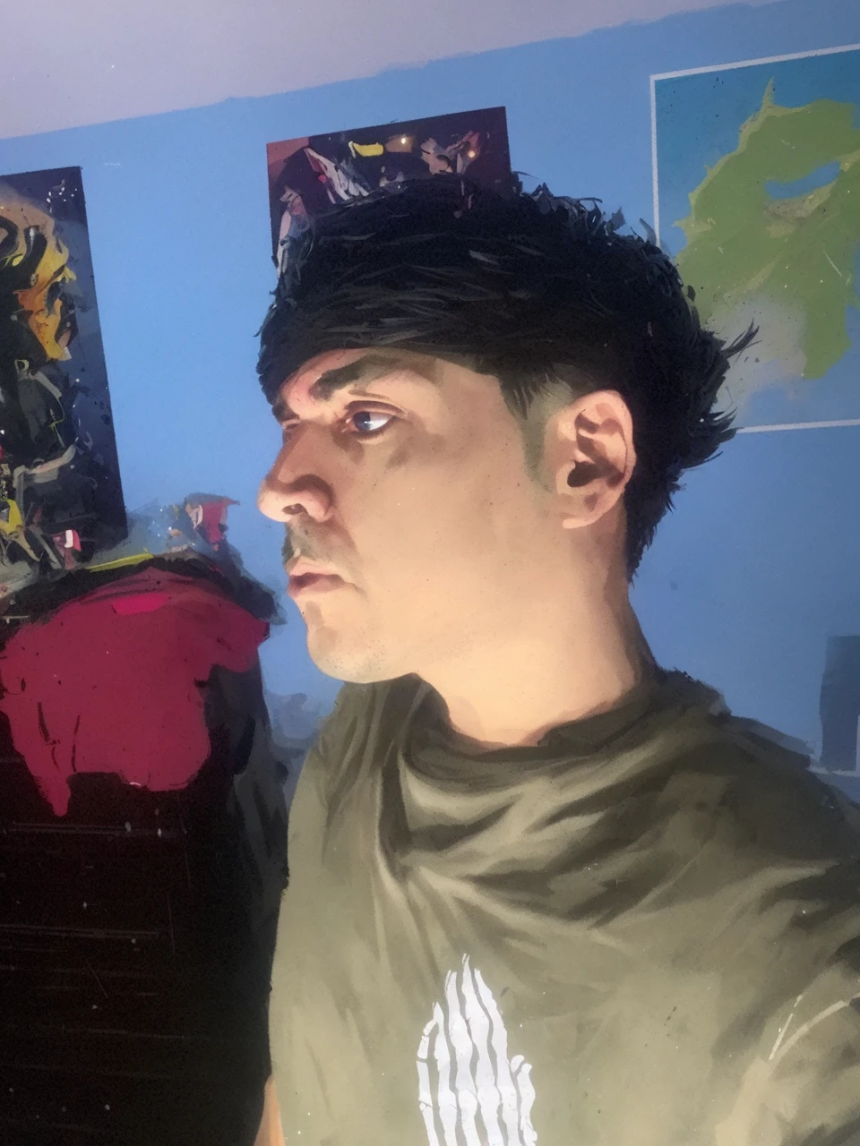 snthwve style, nvinkpunk, nicolas cage, pompadour hairstyle, paint splashes, splatter, outrun, highly detailed, fine detail, intricate,, (masterpiece:1.2), best quality