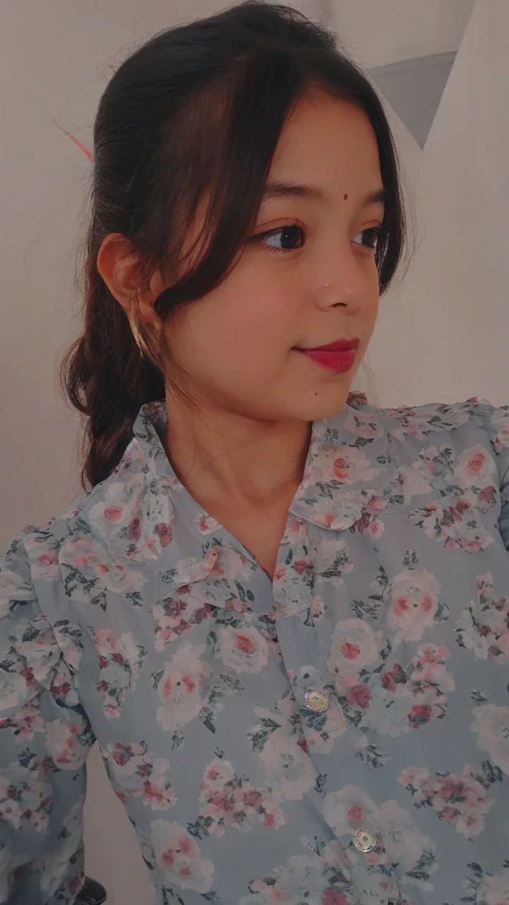 Cute girl 10 years old with a dog in a cute dress
In a room with a boy of 10 years