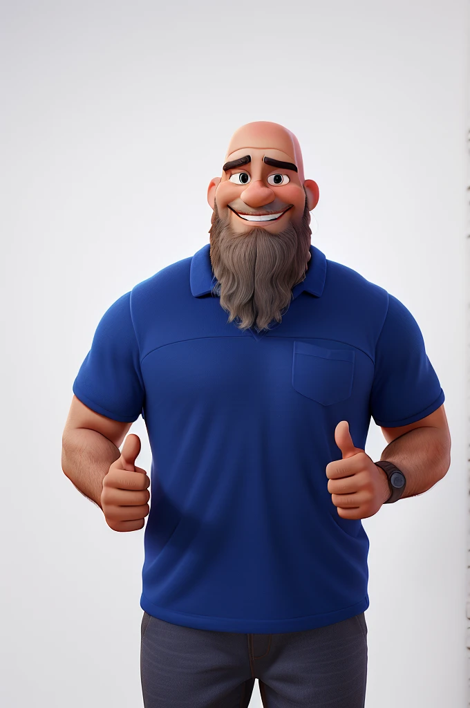 disney pixar style high quality bald man with dark beard, muscular man smiling and making beauty sign