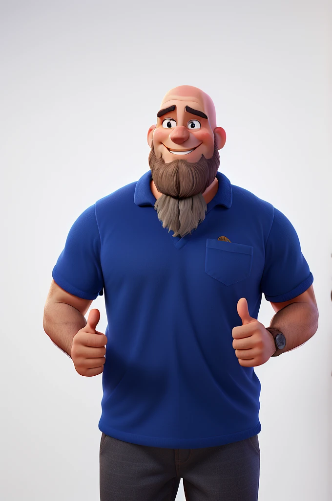 disney pixar style high quality bald man with dark beard, muscular man smiling and making beauty sign