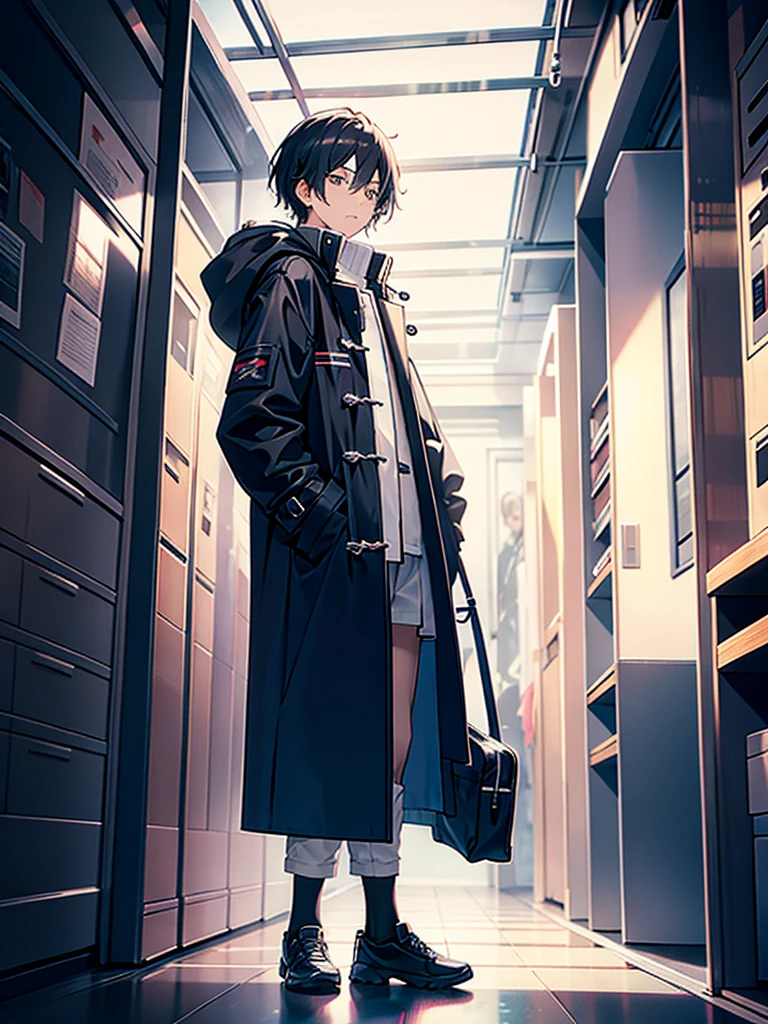 Transparent long duffle coat、underwear、Black high socks