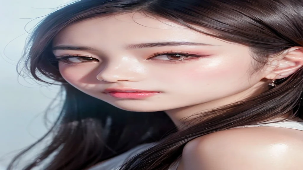 ,( lip gloss, eyelashes, glowing face, glowing skin, highest quality, depth of field, natural shading,kpop idol) She looks at the viewer with a calm, goddess-like happy expression... She is playing harp.