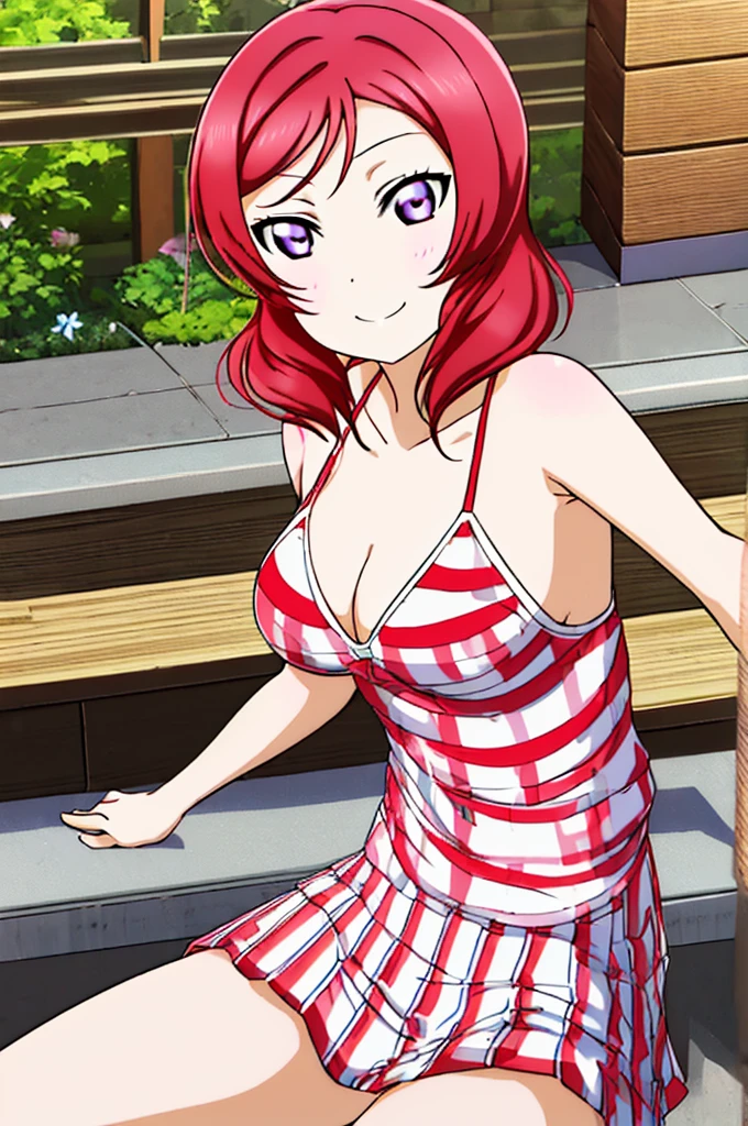 (((pixel-perfect, detail-perfect))), solo, 1girl, maki nishikino, eyes violet, hair red, smile, sauna, bikini, armpit, large extreme filesize, ultra High Qality